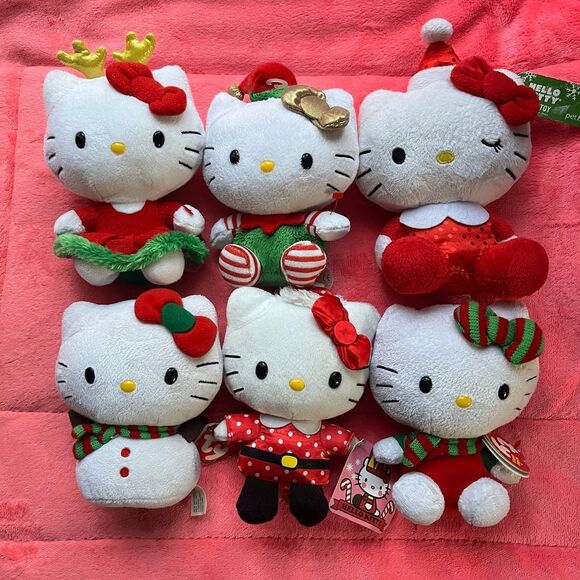 Hello Kitty Christmas Plush Bundle set of 6 new TY Beanie Sanrio - Picture 1 of 2
